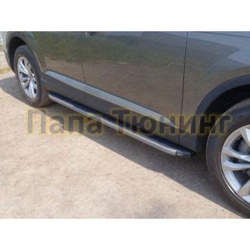 Пороги алюминиевые ТСС с накладкой серые для Audi Q7 2015-