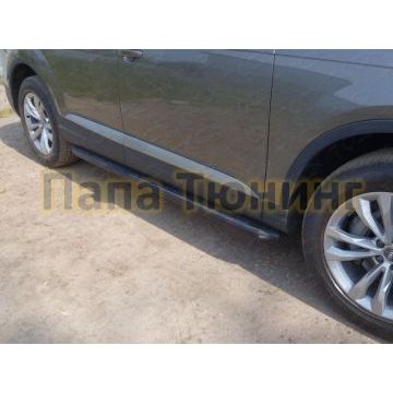 Пороги алюминиевые ТСС с накладкой чёрные для Audi Q7 2015-