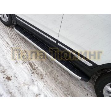 Пороги алюминиевые ТСС с накладкой для Chery Tiggo 5 2014-