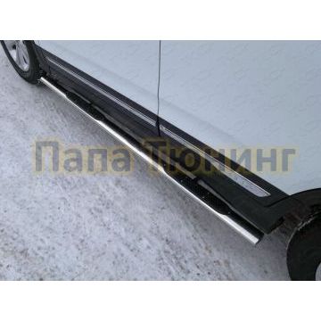 Пороги труба овальная с накладками 75х42 мм ТСС для Chery Tiggo 5 2014-