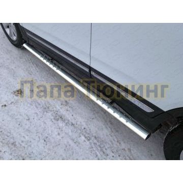 Пороги труба овальная с проступью 75х42 мм ТСС для Chery Tiggo 5 2014-