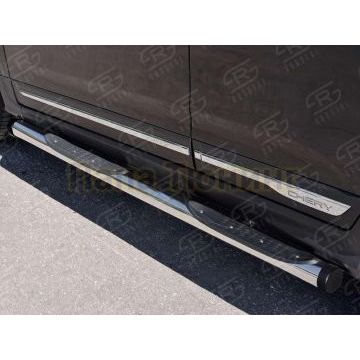 Пороги труба с накладками d76 вариант 2 РусСталь для Chery Tiggo 5 2014-