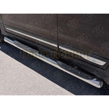 Пороги труба с накладками d76 вариант 3 РусСталь для Chery Tiggo 5 2014-
