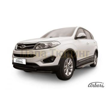 Защита передняя чёрная сталь двойная радиусная 57-42 мм Slitkoff для Chery Tiggo 5 2014-