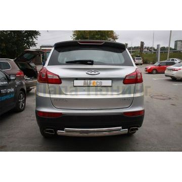 Защита заднего бампера овальная двойная 42-75х42 мм ALFeco для Chery Tiggo 5 2014-