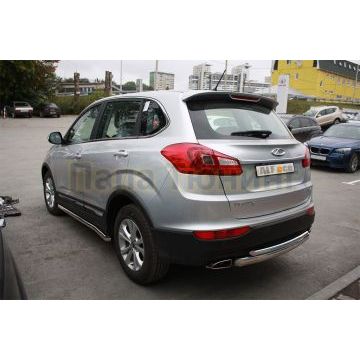 Защита заднего бампера овальная двойная 42-75х42 мм ALFeco для Chery Tiggo 5 2014-