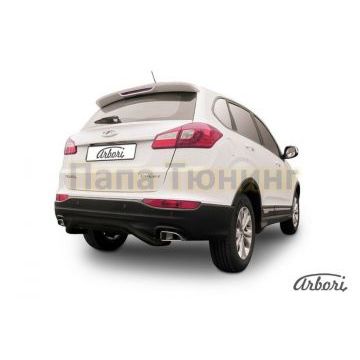 Защита заднего бампера чёрная сталь скоба 57 мм Slitkoff для Chery Tiggo 5 2014-