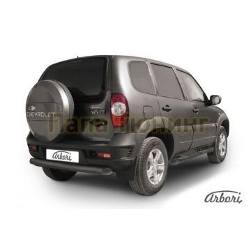 Защита заднего бампера чёрная сталь радиусная 76 мм Slitkoff для Chevrolet Niva 2009-