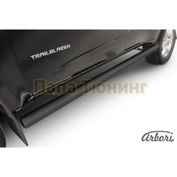 Защита штатных порогов чёрная сталь труба 76 мм Slitkoff для Chevrolet TrailBlazer 2013-2016