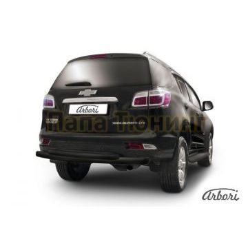 Защита заднего бампера чёрная сталь двойная 76-57 мм Slitkoff для Chevrolet TrailBlazer 2013-2016 Защита заднего бампера чёрная сталь двойная 76-57 мм Slitkoff для Chevrolet TrailBlazer 2013-2016