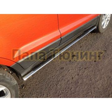 Пороги труба овальная с накладками 75х42 мм ТСС для Ford Ecosport 2014-2018