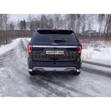 Защита задняя овальные уголки 75х42 мм ТСС для Ford Explorer 2015-