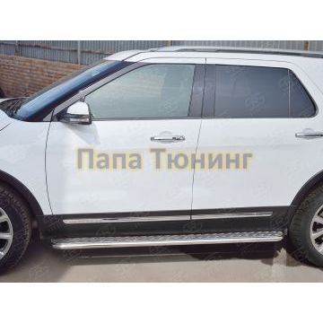 Пороги с площадкой алюминиевый лист d42 вариант 1 РусСталь для Ford Explorer 2015-