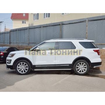 Пороги с площадкой алюминиевый лист d42 вариант 1 РусСталь для Ford Explorer 2015-