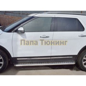 Пороги с площадкой алюминиевый лист d42 вариант 2 РусСталь для Ford Explorer 2015-