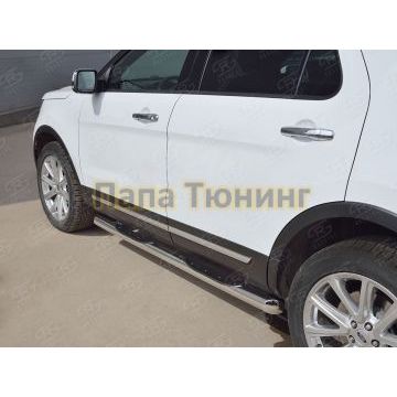 Пороги труба с накладками d76 вариант 1 РусСталь для Ford Explorer 2015-
