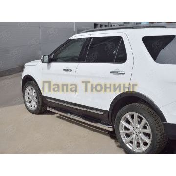 Пороги труба с накладками d76 вариант 1 РусСталь для Ford Explorer 2015-