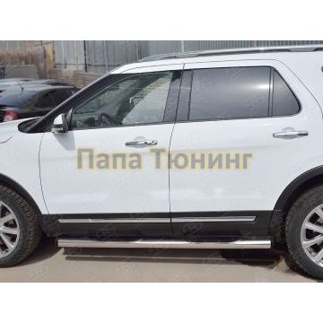 Пороги труба с накладками d76 вариант 2 РусСталь для Ford Explorer 2015-