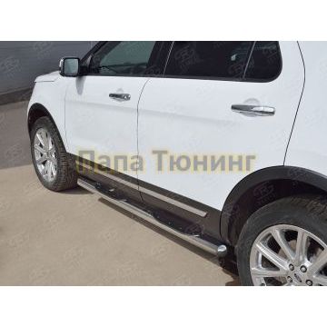 Пороги труба с накладками d76 вариант 3 РусСталь для Ford Explorer 2015-