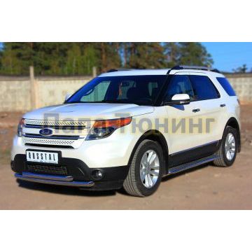 Пороги с площадкой алюминиевый лист d42 РусСталь для Ford Explorer 2011-2015