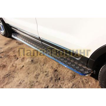 Пороги с площадкой алюминиевый лист d42 РусСталь для Ford Explorer 2011-2015