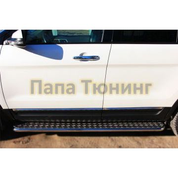 Пороги с площадкой алюминиевый лист d42 РусСталь для Ford Explorer 2011-2015