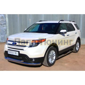 Пороги труба с накладками d76 вариант 2 РусСталь для Ford Explorer 2011-2015