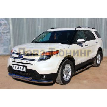 Пороги труба d76 с накладками вариант 3 РусСталь для Ford Explorer 2011-2015