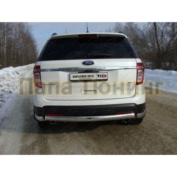 Защита заднего бампера овальная длинная 75х42 мм ТСС для Ford Explorer 2011-2015