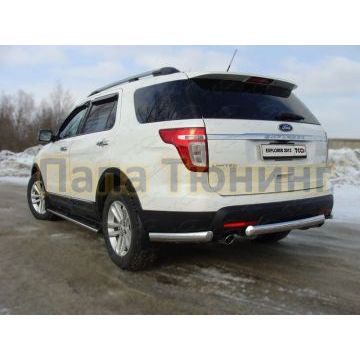 Защита заднего бампера овальная короткая 75х42 мм ТСС для Ford Explorer 2011-2015
