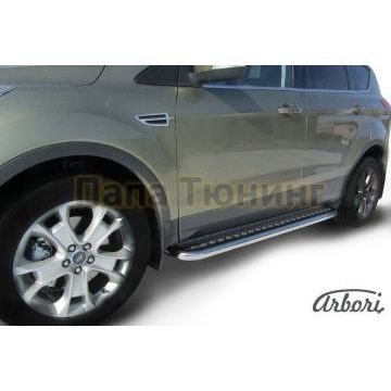 Пороги с площадкой алюминиевый лист 57 мм Slitkoff для Ford Kuga 2013- Пороги с площадкой алюминиевый лист 57 мм Slitkoff для Ford Kuga 2013-