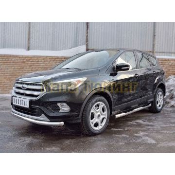 Пороги труба с накладками d76 вариант 2 РусСталь для Ford Kuga 2016-