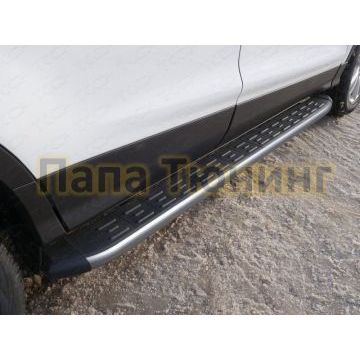 Пороги алюминиевые ТСС с накладкой серые для Ford Kuga 2016-