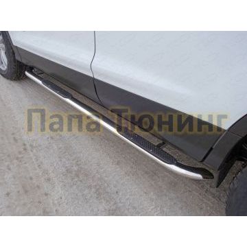 Пороги овальные гнутые с накладкой 75х42 мм ТСС для Ford Kuga 2016-