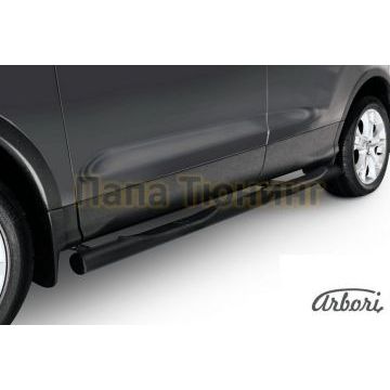 Пороги чёрная сталь труба с накладками 76 мм Slitkoff для Ford Kuga 2013- Пороги чёрная сталь труба с накладками 76 мм Slitkoff для Ford Kuga 2013-