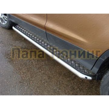 Пороги с площадкой алюминиевый лист 60 мм ТСС для Ford Kuga 2013-2016