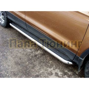 Пороги с площадкой нержавеющий лист 60 мм ТСС для Ford Kuga 2013-2016