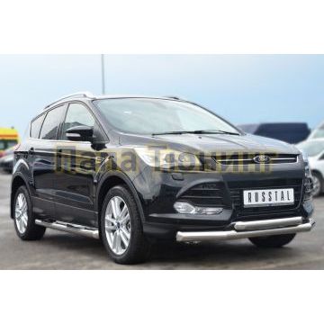 Пороги труба с накладками d76 вариант 1 РусСталь для Ford Kuga 2013-