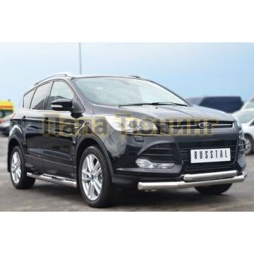 Пороги труба с накладками d76 вариант 3 РусСталь для Ford Kuga 2013-