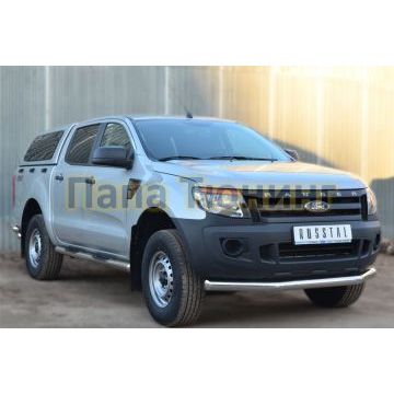 Пороги труба с накладками d76 вариант 1 РусСталь для Ford Ranger 2012-2015
