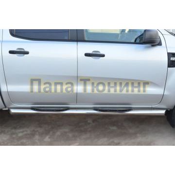Пороги труба с накладками d76 вариант 1 РусСталь для Ford Ranger 2012-2015