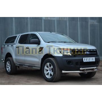 Пороги труба с накладками d76 вариант 2 РусСталь для Ford Ranger 2012-2015