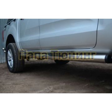Пороги труба с накладками d76 вариант 2 РусСталь для Ford Ranger 2012-2015