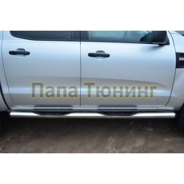 Пороги труба с накладками d76 вариант 2 РусСталь для Ford Ranger 2012-2015