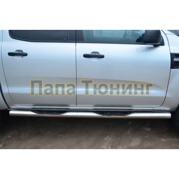Пороги труба с накладками d76 вариант 3 РусСталь для Ford Ranger 2012-2015