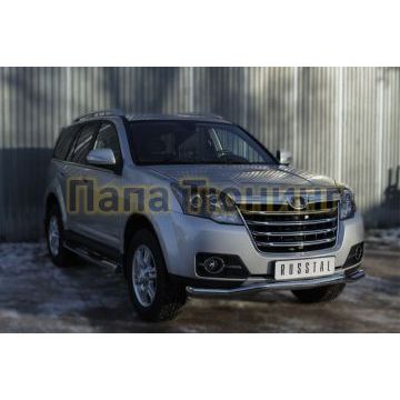 Пороги труба с накладками d76 вариант 2 РусСталь для Great Wall Hover H3 2014-2016