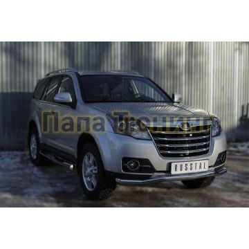 Пороги труба с накладками d76 вариант 3 РусСталь для Great Wall Hover H3 2014-2016