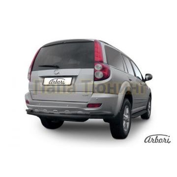 Защита заднего бампера чёрная сталь двойная длинная 57-42 мм Slitkoff для Great Wall Hover H5 2011-2015