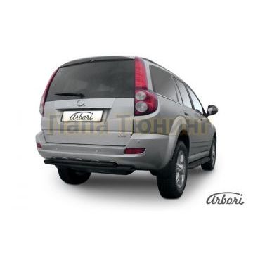 Защита заднего бампера чёрная сталь двойная радиусная 57-42 мм Slitkoff для Great Wall Hover H5 2011-2015