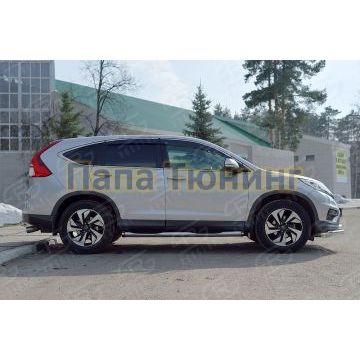 Пороги труба с накладками d76 вариант 2 РусСталь для Honda CR-V 2015-2017